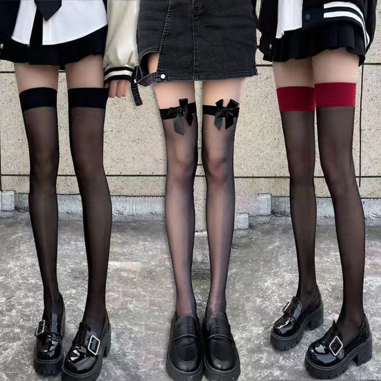 厂家过膝袜夏季薄款透明黑丝袜长筒大腿jk筒潮性感白袜子女