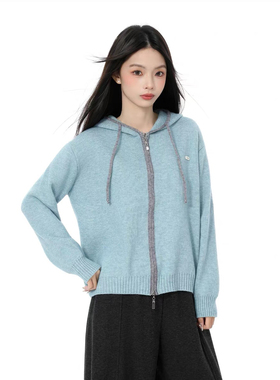 【小田tia专享】慵懒感双拉链连帽针织百搭开衫女