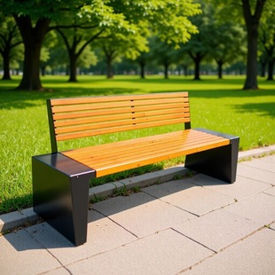 公园长椅户外可移动实木椅子塑木公共座椅庭院铁艺凳金属长条椅