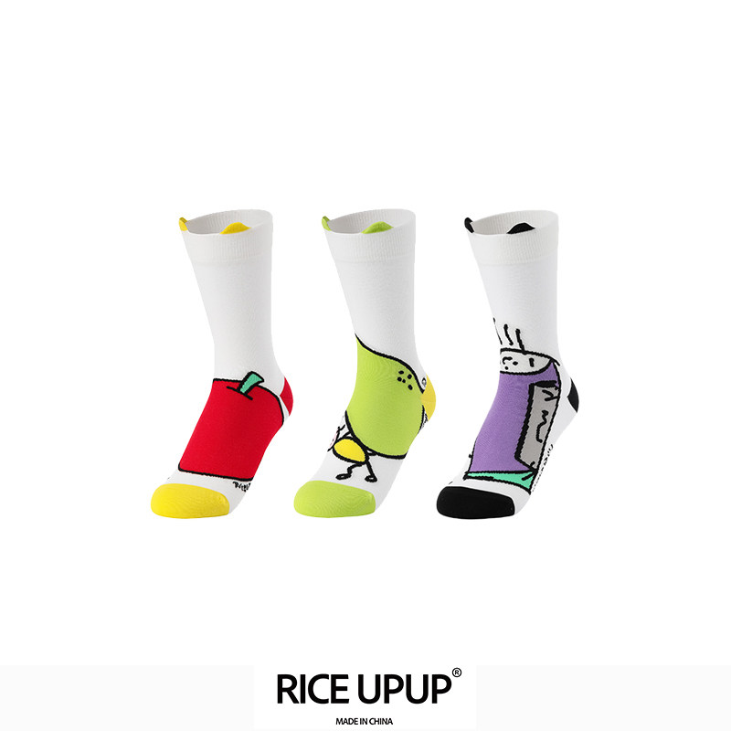 Riceupup“干活小人”手绘彩色中筒袜男女同款