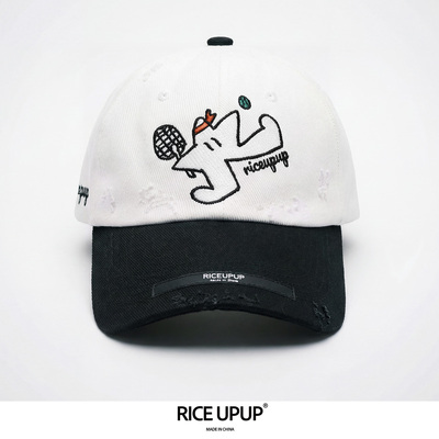 黑白拼接刺绣破坏男女同款棒球帽