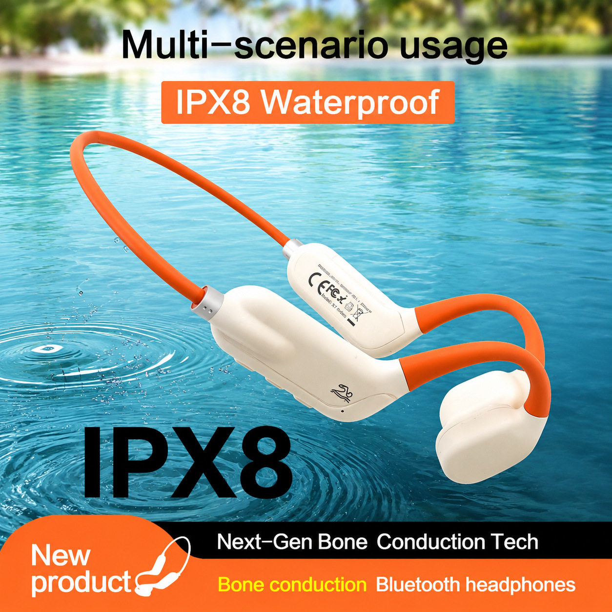 跨境骨传导蓝牙耳机IPX8防水带32G内存长续航听歌游泳运动耳机