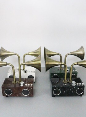 简约现代轻奢大理石留声机样板间家居客厅N书房创意桌面装饰摆件