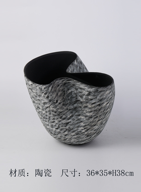 简约现代创意陶瓷荷叶大口异形花瓶摆件样板间售楼处客Y厅玄关装