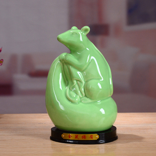 陶瓷十二生肖绿色j卧牛摆件可爱属相工艺品招财风水现代家居装饰
