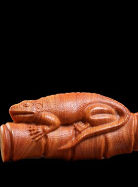 天然崖柏木d吸金上亿手把件创意文玩竹子蜥蜴节节高升小摆件送礼