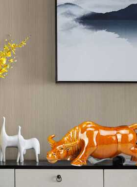 极速订制陶瓷水牛黄青牛耕牛摆件低D头喝水化妆室厨房缺角装饰工