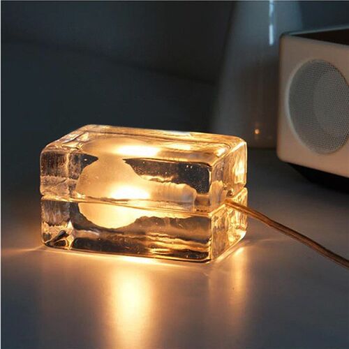Concise Solid Glass Ice Block Desk LGamp Northern Europe Per