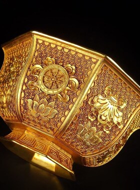 复古镀金鎏金八吉祥八宝碗金碗佛B家八瑞相佛堂礼佛供碗直径11公