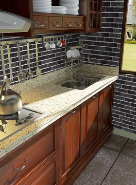 防油贴纸厨房墙壁翻新楼梯踏面y欧美家居壁炉装饰黑色砖纹墙贴RS0