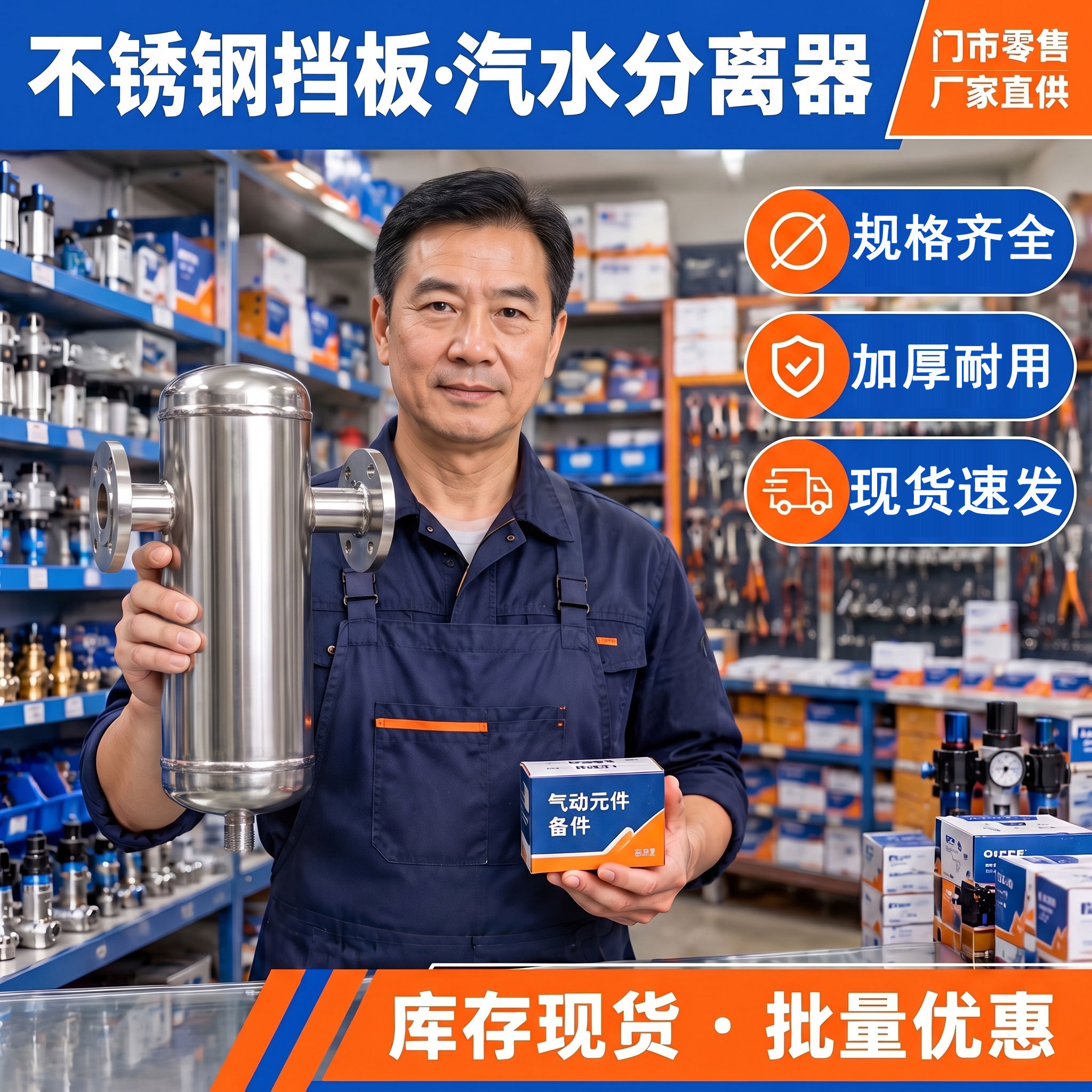 不锈钢蒸汽汽水分离器五金机电批发旋风式挡板全通径DN15-DN300