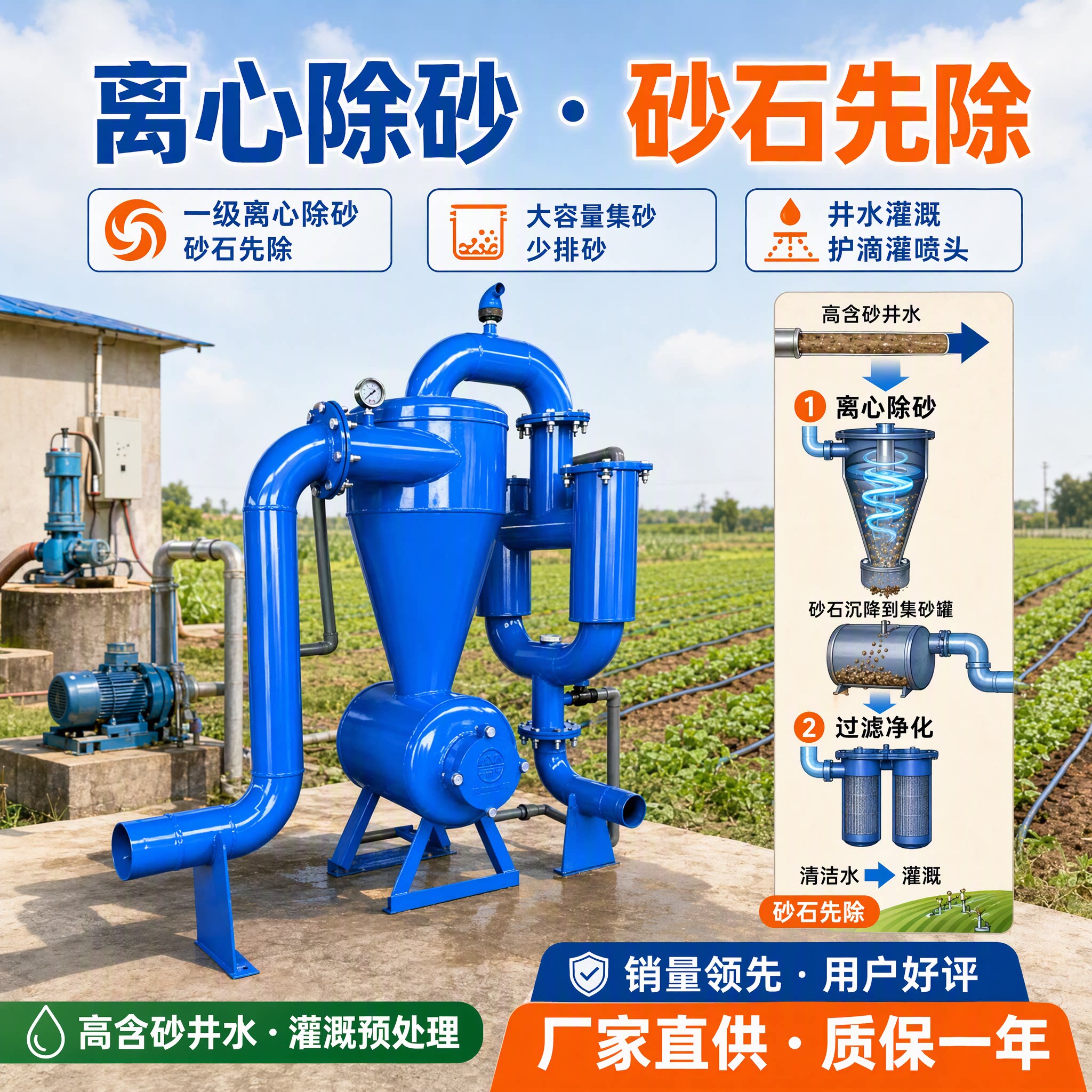 离心网式过滤器农业灌溉大棚大田喷灌滴灌水处理井水河水泥沙过滤