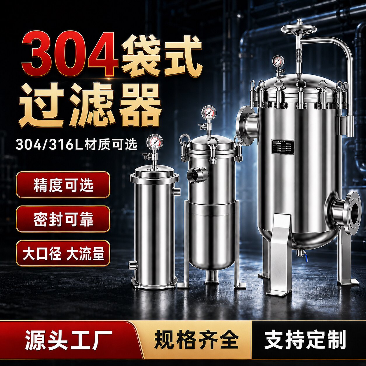 不锈钢袋式过滤器布袋工业用前置精密过滤保安自来水泥沙井水柴油