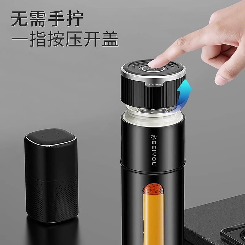 德国防摔一键开盖玻璃杯男女2024新F款便携耐高温茶水分离泡茶水