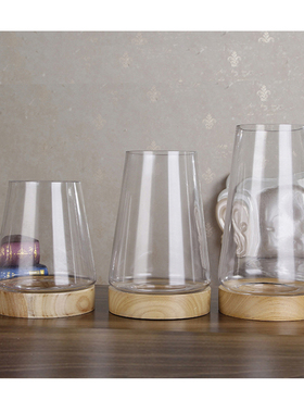 北欧现代简约法式美式实木玻璃透明烛台防M风蜡烛杯摆件水培插花