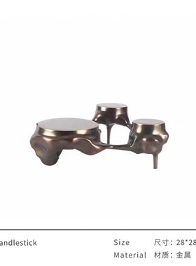 现代欧式轻奢造型三叉树根几何金属烛台摆件摆件样X板间软装饰品