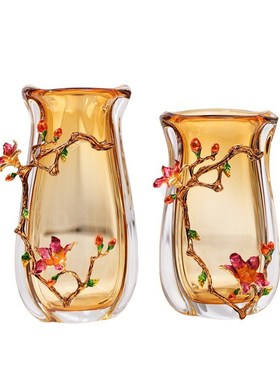 艺术轻奢珐琅彩玻璃花瓶客t厅餐桌高级感简约可水培花器插花装饰