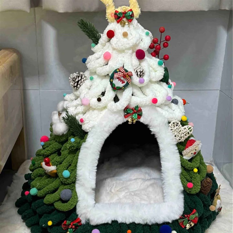 圣诞树猫窝手工diy材料包自制A猫尾巴毛线冬季保暖冬天封闭式狗窝
