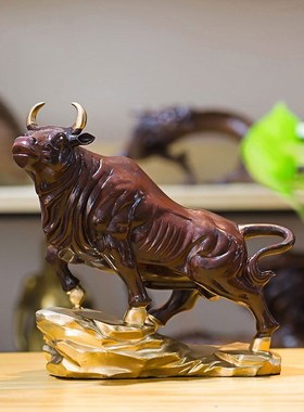 慕芳阁纯c铜牛摆件牛气冲天牛转乾坤客厅电视柜办公室装饰摆件工