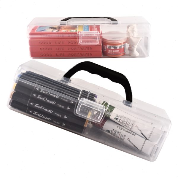 长方形塑料盒子桌面整理透明水粉笔盒工具箱加长加宽加厚画笔毛笔