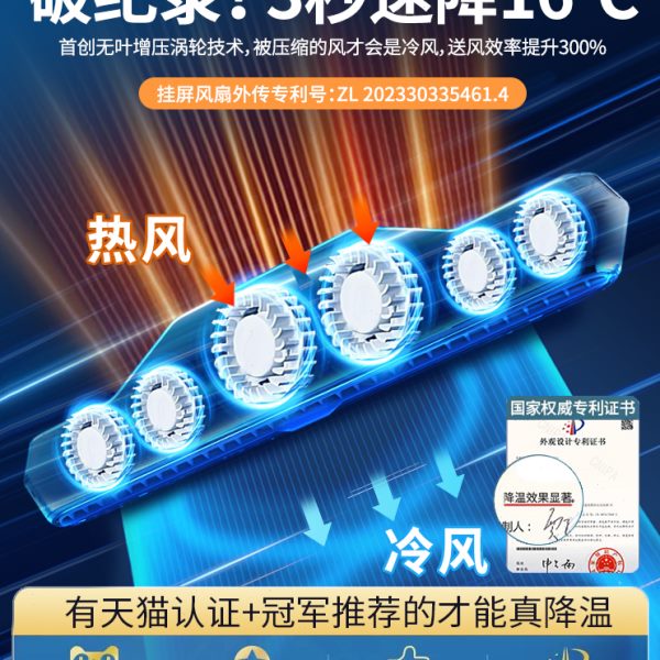 挂屏小风扇电脑屏幕夹式风扇办公室桌面小型制冷空调无叶静音电扇