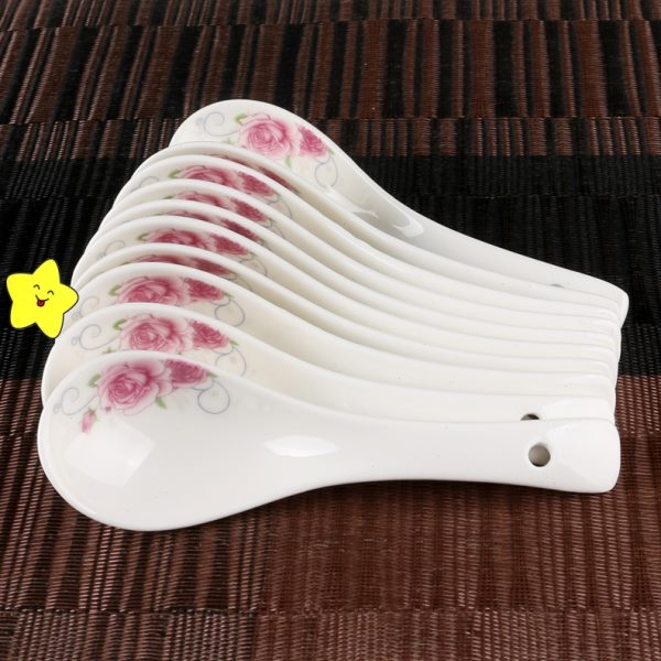 10个陶瓷小勺家用小汤勺简约小勺子三弯勺小汤匙小调羹微波炉餐具