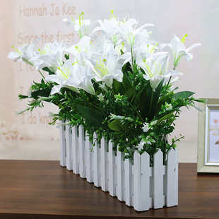 百合花木栅栏花假花仿真花套装 饰墙角隔断摆件客厅摆设插花 植物装