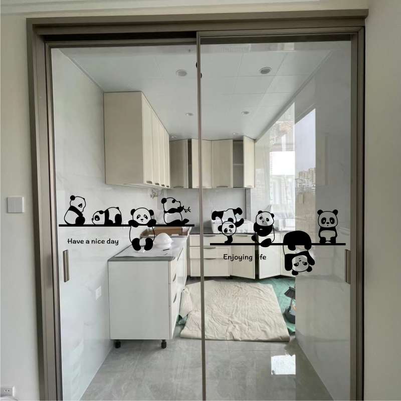 家用客厅阳台推拉门贴纸厨房玻璃门防撞装饰卧室窗花熊猫图案墙