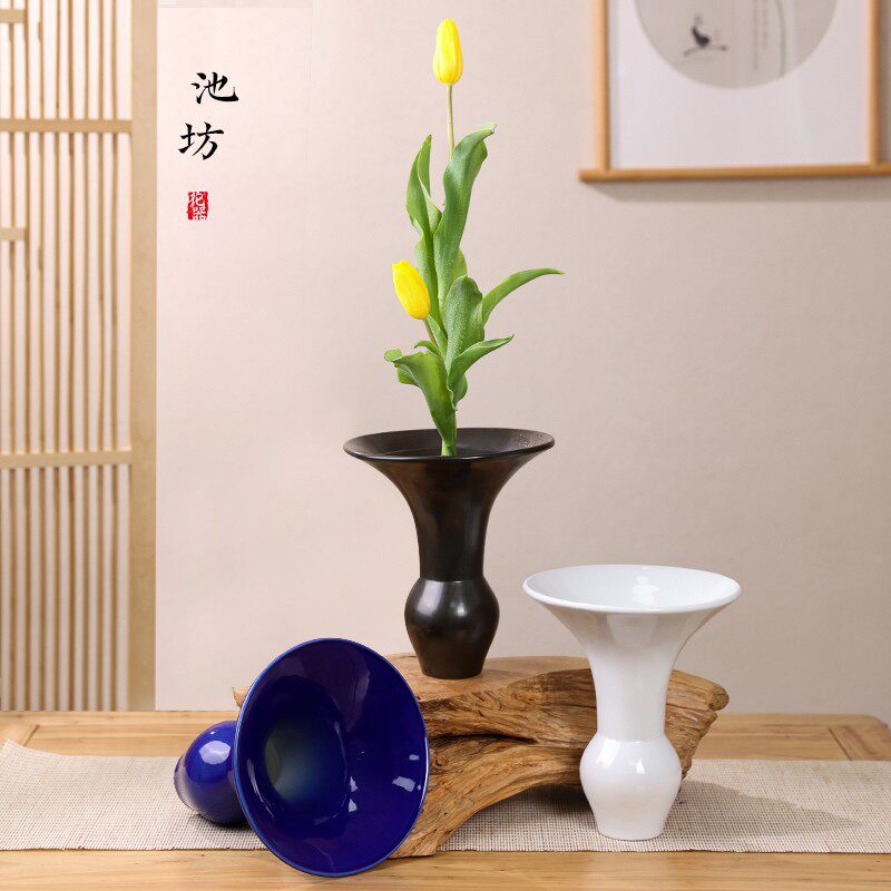 厂家直销瓷日式花道池坊插花教学花器 手工陶瓷 生花立花禅意花瓶