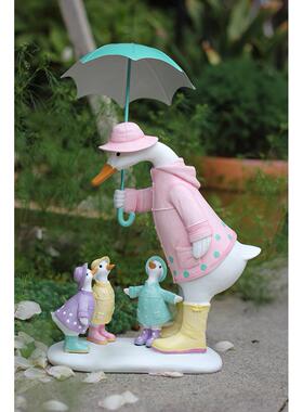 出口出口伞鸭家族白鹅动物雕塑田园风树脂园林装饰饰品