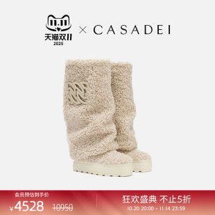 CASADEI 卡桑蒂厚底高筒靴长靴毛茸茸厚底增高雪地靴套腿