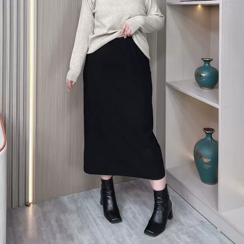 Демисезонная флисовая длинная юбка, большой размер, по фигуре, свободный прямой крой, высокая талия, А-силуэт