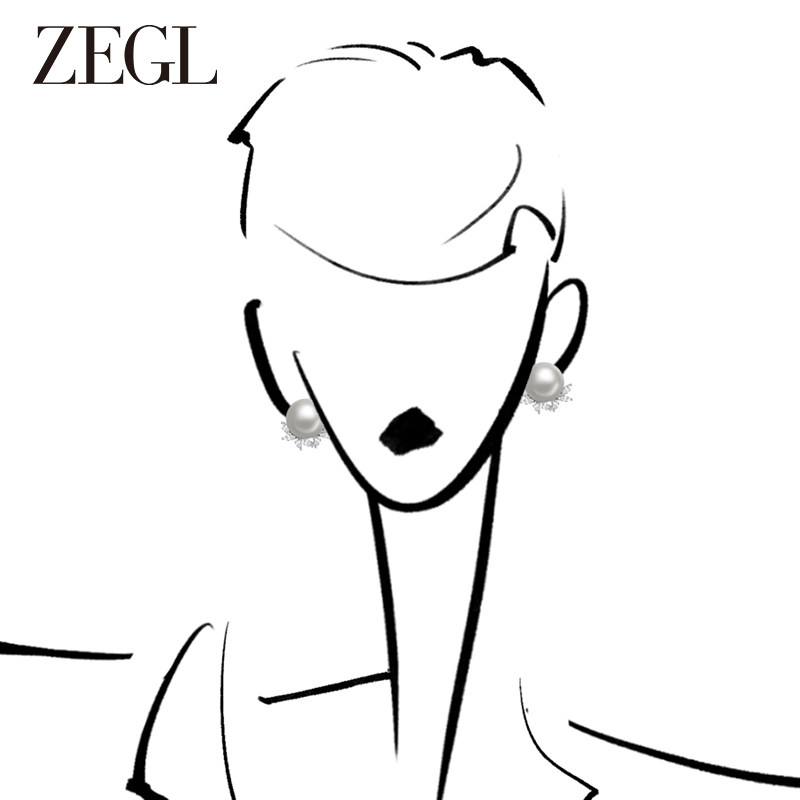 zegl法式灰色人造珍珠耳环女秋冬轻奢高级感2024新款耳钉银针耳饰