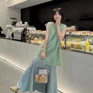 2024夏季 文艺范高级小个子叠穿针织背心连衣裙子时尚 炸街两件套装