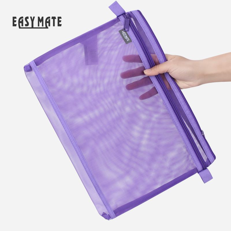 Easymate易事美半透明网纱A4大容量文件收纳学生用考试资料拉链袋