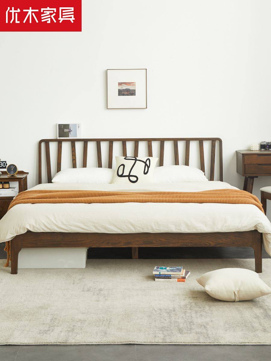 优木家具纯实木床1.8米北美橡木双人床1.5米单人床1.2米北欧简约