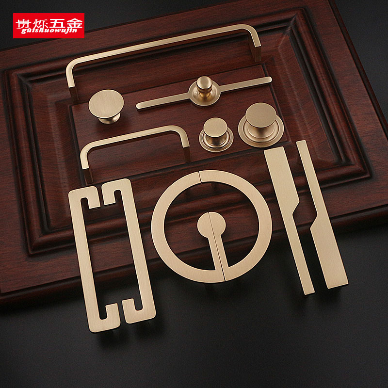 新中式对开柜门拉手古典金色半圆浴室柜橱柜抽屉镂空铜色拉丝把手