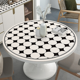 小圆桌桌布免洗防水防油皮革桌垫茶几防滑垫布圆形餐桌垫黑白格子