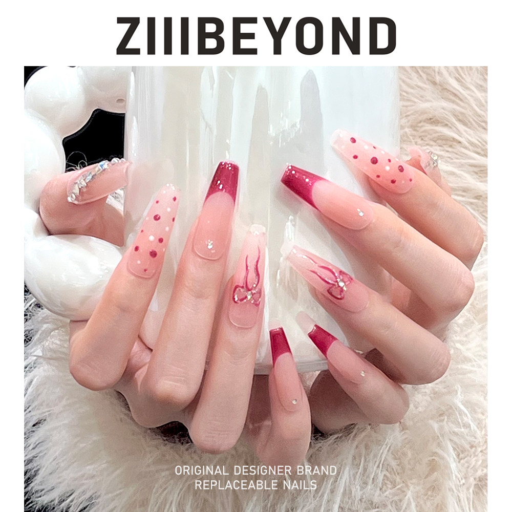 再变 星愿结美甲长款ins风甜美蝴蝶结高颜值手工穿戴甲长梯ZB415