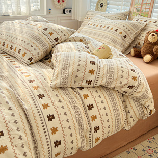 A类全棉四件套纯棉双层纱被套床单床笠素雅小清新三件套2026新款