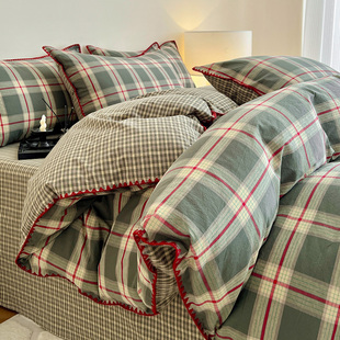 A类全棉四件套纯棉水洗棉床单三件套简约风格子床笠被套2026新款