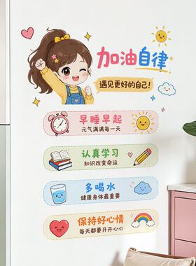 学生卧室书桌墙面简约励志装饰贴纸书房卡通自律少女自粘墙贴画