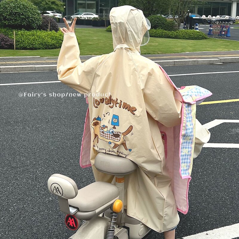 可爱雨衣电动车户外骑行防暴雨单人加厚电瓶车自行车一体式雨披