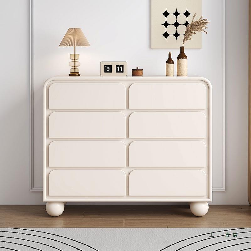 奶油风实木靠墙八斗柜卧室床尾柜现代客厅抽屉柜法式收纳柜储物柜