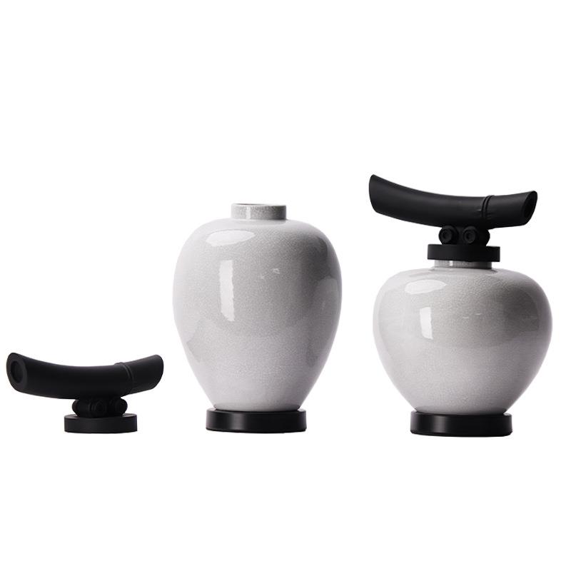 宋氏美学新中式现代陶瓷冰裂纹盖罐储物罐花瓶插花样板房花器摆件