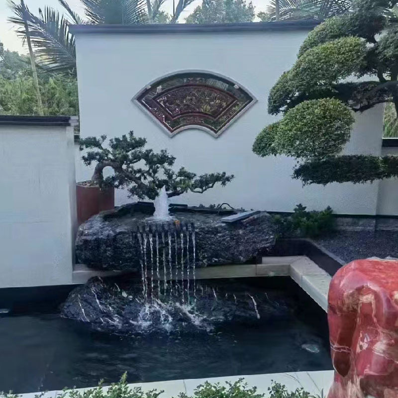 中式水景户外日式景观摆件新石钵石盆庭院养鱼池流水水钵盆黑山石