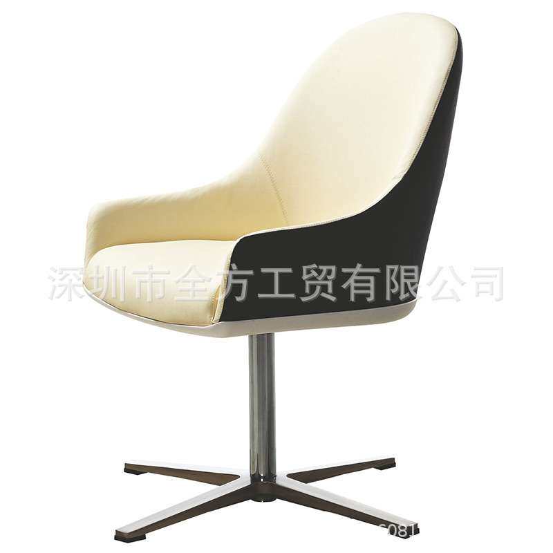 现代轻奢皮质旋转黑白休闲椅子房间电脑椅客厅接待桌椅QF-B303-1