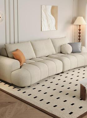 法式奶油风客厅布艺沙发小户型猫抓布弧形棉花糖豆腐块钢琴键直排