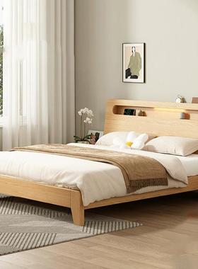 实木床现代简约1米5家用双人床1米8主卧北欧经济型出租屋单人床架