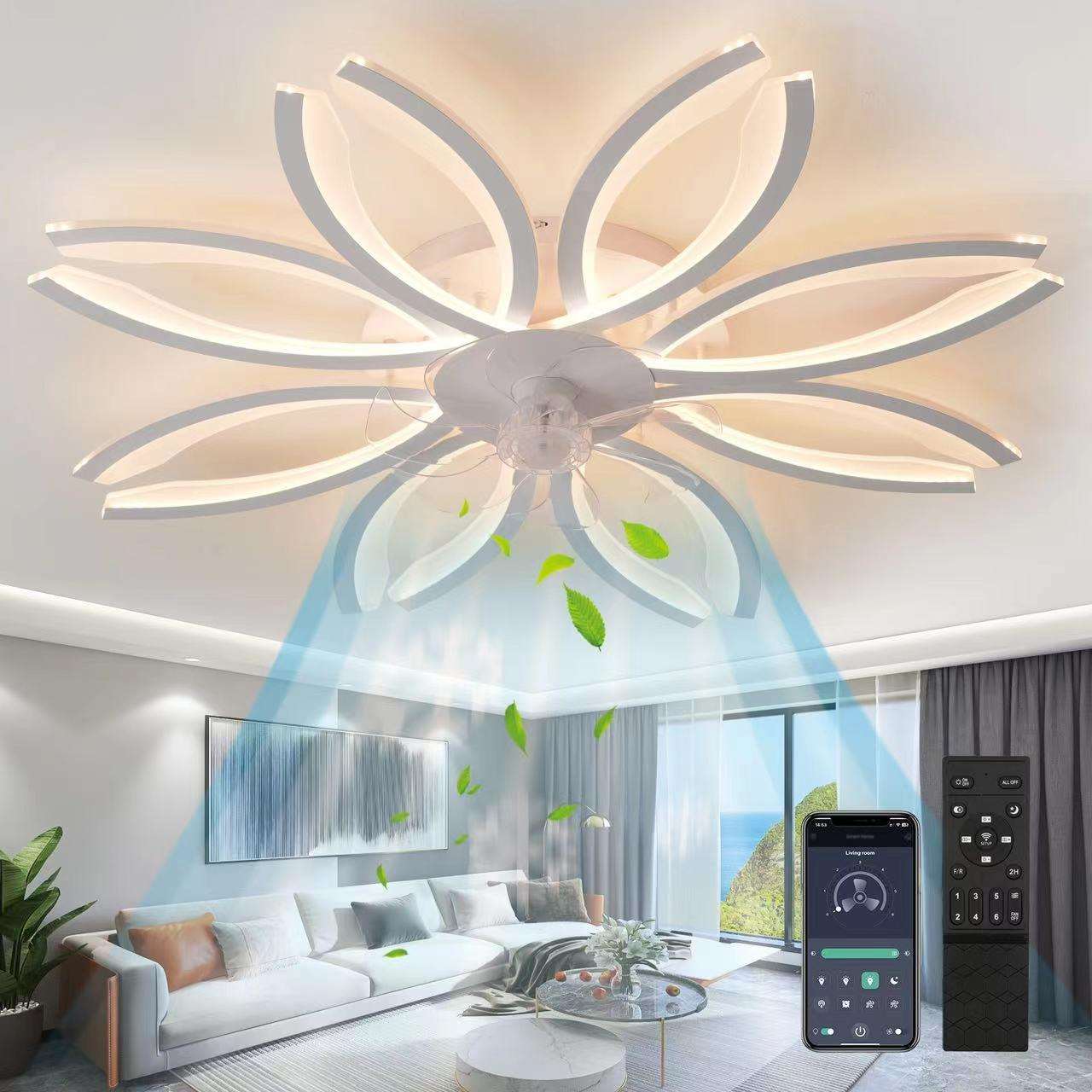 大尺寸现代简约LED吸顶风扇灯客厅卧室智能静音大风力电风扇灯具